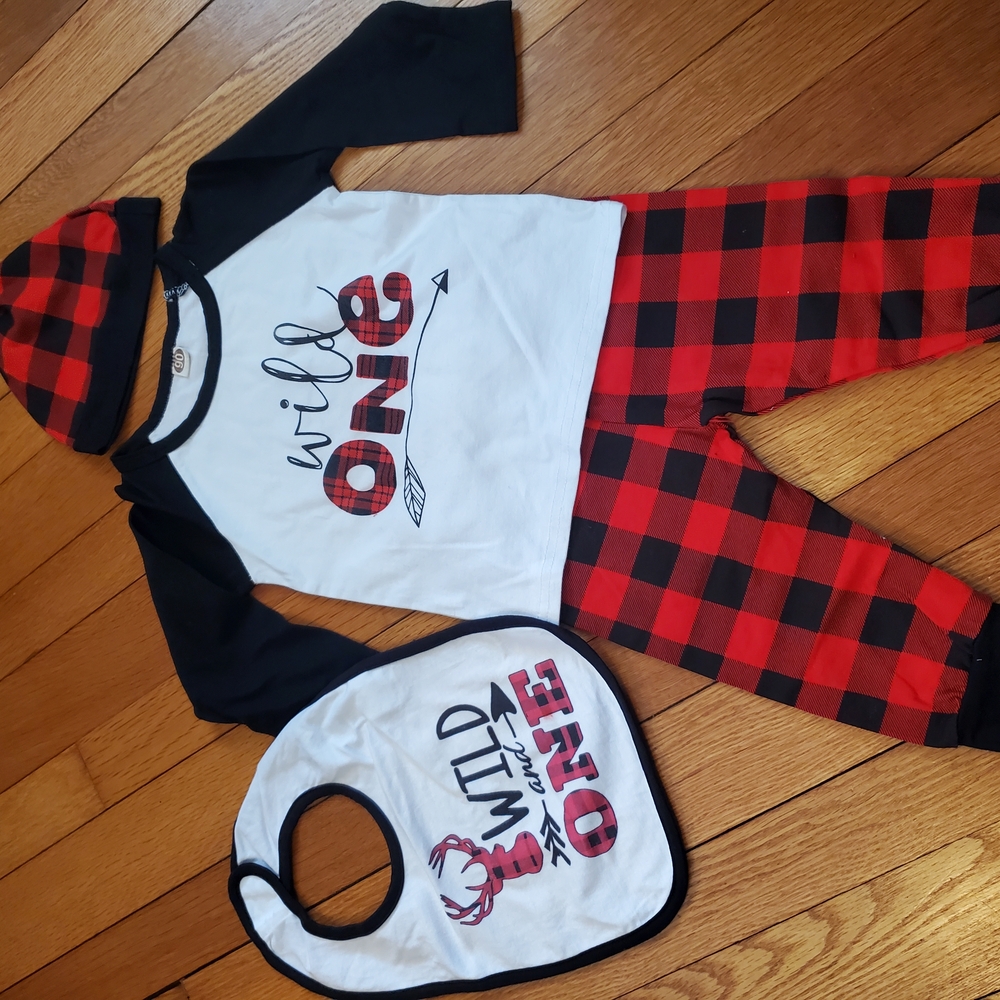 Wild One Black and Red Plaid Matching Set